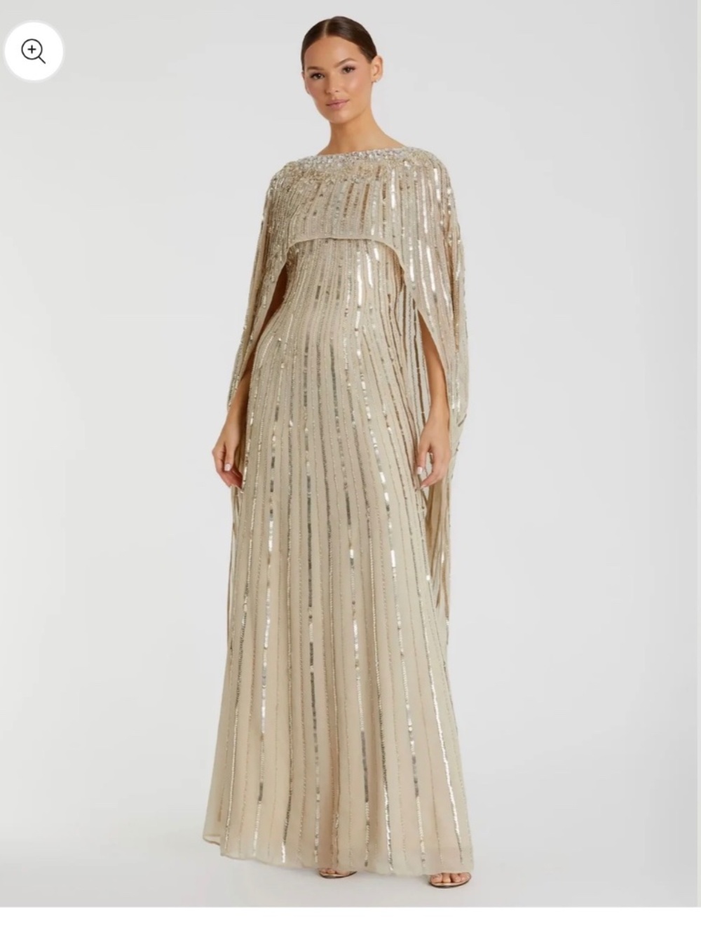 Gold Embellished Beaded Column Cape Gown Style 93869 Size 12
